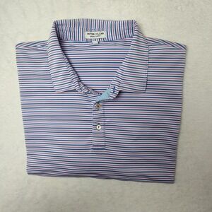 Peter Millar Summer Comfort Polo Shirt Mens 2XL Blue Pink Stripe Golf Stretch